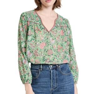 Xirena Emryn Top Floral Green Jade Size Small Feminine Cotton Cottagecore Artsy